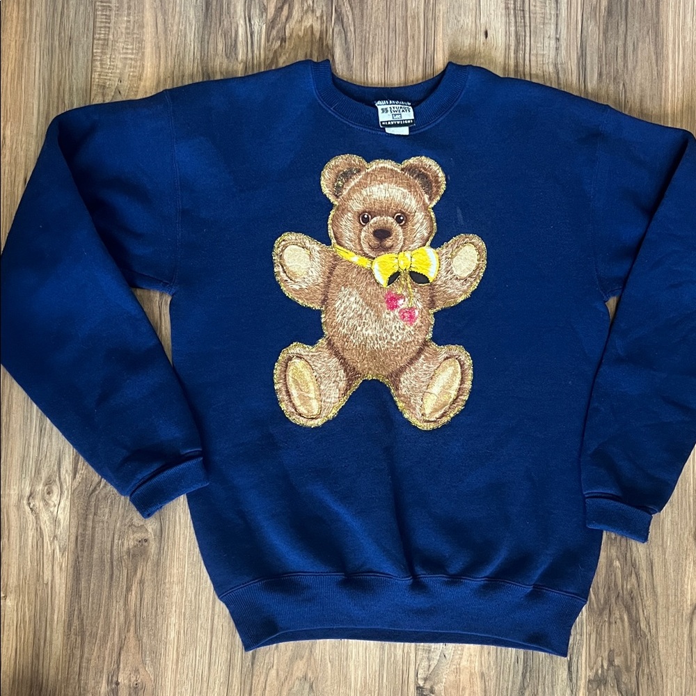 Vintage USA Sturdy Navy Blue Teddy Bear Sweatshirt Sz M